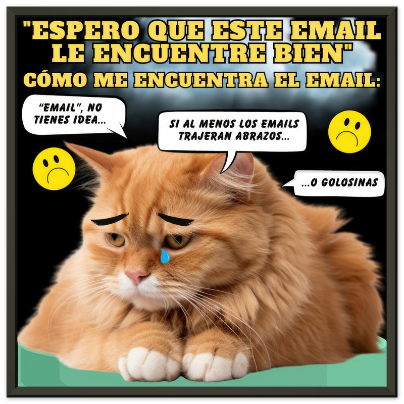 Póster Semibrillante de Gato con Marco Metal "Melancolía Digital" Michilandia | La tienda online de los amantes de gatos