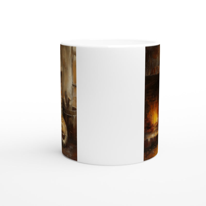 Taza Blanca con Impresión de Gato "Compañero Chimenea" Michilandia | La tienda online de los fans de gatos