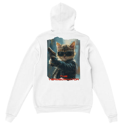 Sudadera con capucha Prémium Unisex Impresión Trasera de Gato "Hasta la Vista, Miau" Michilandia | La tienda online de los fans de gatos