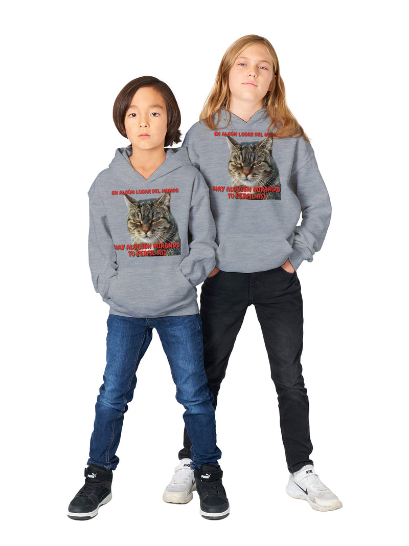 Sudadera con capucha júnior estampado de gato "Mirada Inquisitiva" Michilandia | La tienda online de los fans de gatos