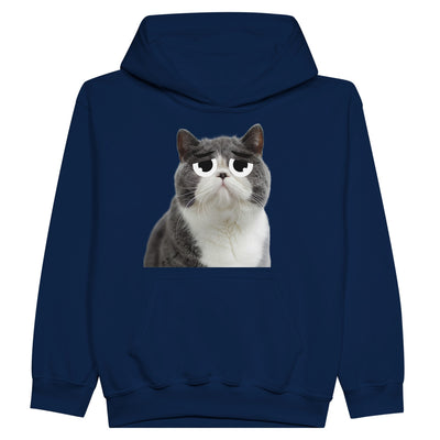 Sudadera con capucha júnior estampado de gato "Triste pero Gracioso" Michilandia