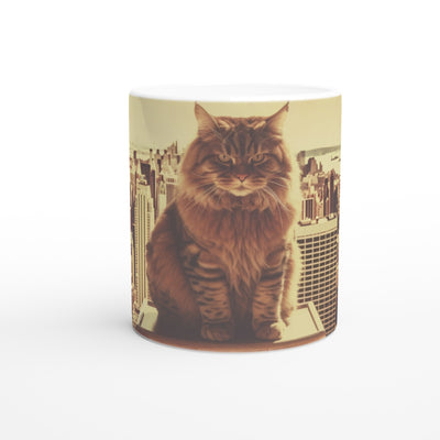 Taza blanca con impresión de gato 