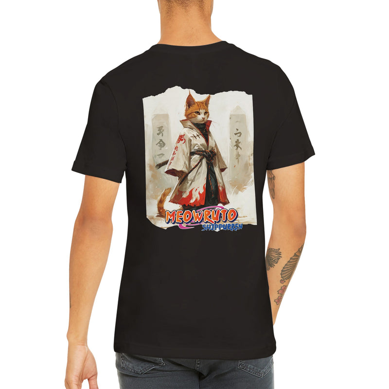 Camiseta Prémium Unisex Impresión Trasera de Gato 