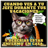 Póster Semibrillante de Gato con Marco Metal "Vacaciones Clandestinas" Michilandia | La tienda online de los amantes de gatos