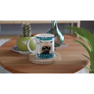 Taza blanca con impresión de gato "El Desastre Peluquero" Michilandia | La tienda online de los amantes de gatos