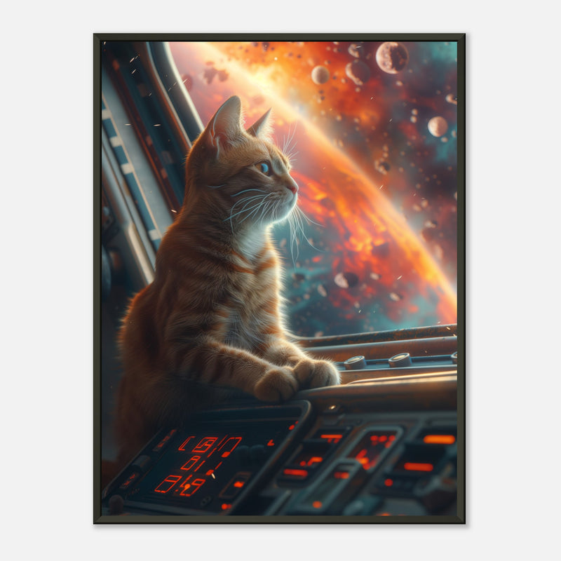 Póster Semibrillante de Gato con Marco Metal "Aventura Galáctica Felina" Michilandia | La tienda online de los fans de gatos