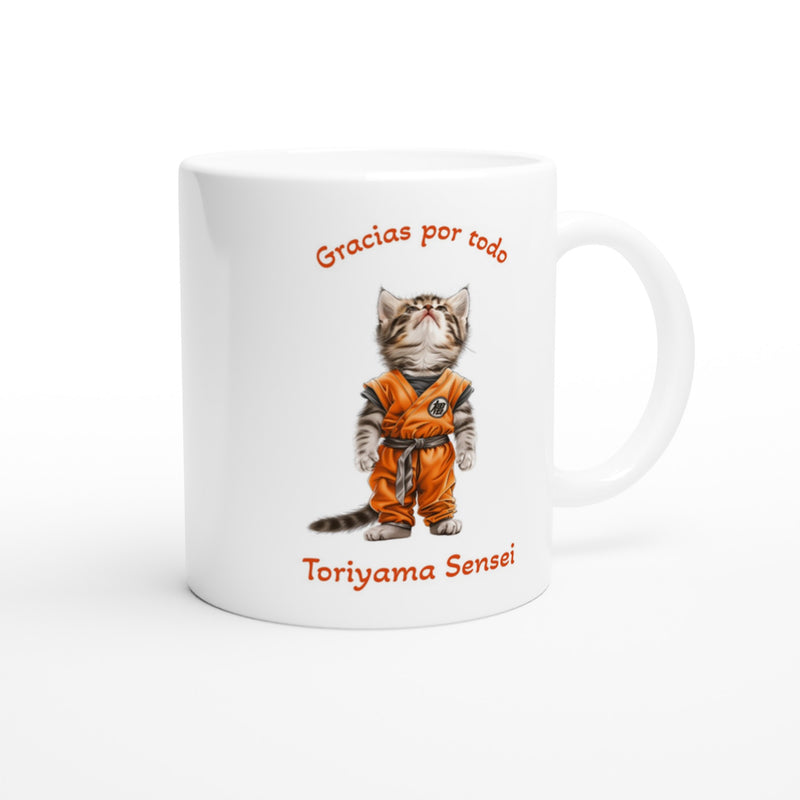 Taza Blanca con Impresión de Gato "Tributo a Toriyama" Michilandia