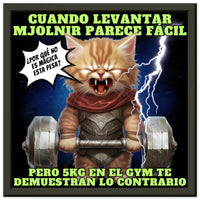 Póster Semibrillante de Gato con Marco Metal "Michi Thor Fitness" 30x30 cm / 12x12″