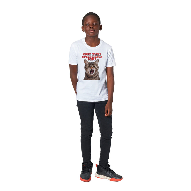 Camiseta Junior Unisex Estampado de Gato "Miau de Sorpresa" Michilandia | La tienda online de los fans de gatos