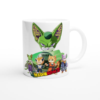 Taza Blanca con Impresión de Gato "Guerreros Peludos Z" Michilandia | La tienda online de los fans de gatos