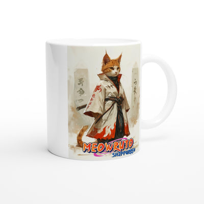 Taza Blanca con Impresión de Gato "Hokage Miau" Michilandia | La tienda online de los fans de gatos