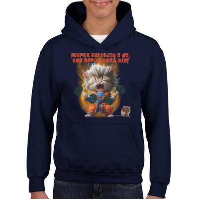 Sudadera con capucha júnior estampado de gato "Fuerza Felina Saiyajin" Michilandia | La tienda online de los fans de gatos