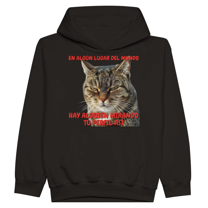 Sudadera con capucha júnior estampado de gato "Mirada Inquisitiva" Michilandia | La tienda online de los fans de gatos