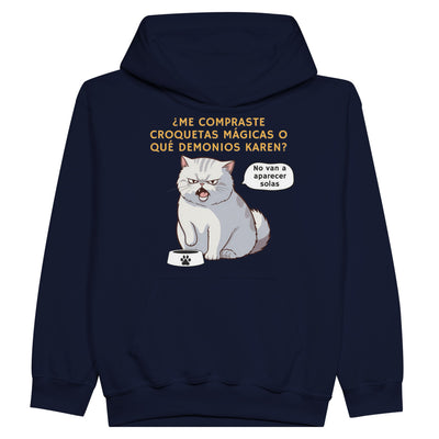 Sudadera con capucha júnior estampado de gato "Croquetas Mágicas" Michilandia | La tienda online de los fans de gatos