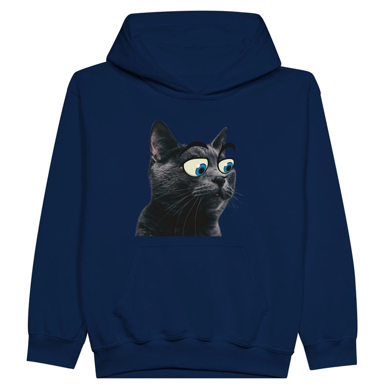 Sudadera con capucha júnior estampado de gato "Ojos Divertidos" Michilandia