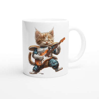 Taza Blanca con Impresión de Gato "Saiyajin Rockstar" Michilandia | La tienda online de los fans de gatos