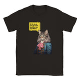 Camiseta unisex estampado de gato "Nicolás Michi Maquiavelo" Negro