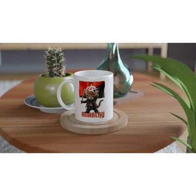 Taza Blanca con Impresión de Gato "Miaunarchy Biker" Michilandia