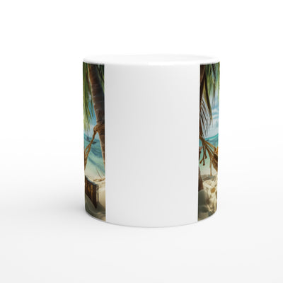 Taza Blanca con Impresión de Gato "Hamaca y Horizonte" Michilandia | La tienda online de los fans de gatos