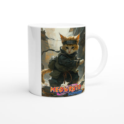 Taza Blanca con Impresión de Gato "Jounin Felino" Michilandia | La tienda online de los fans de gatos