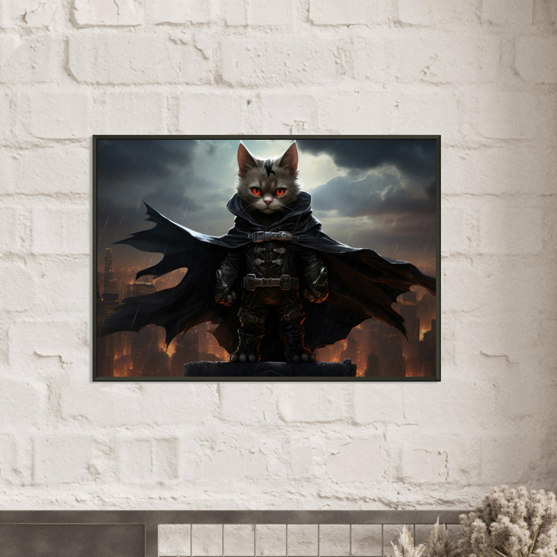 Póster semibrillante de gato con marco metal "Vigilante Felino" Gelato