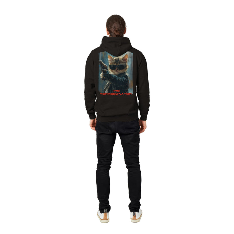 Sudadera con capucha Prémium Unisex Impresión Trasera de Gato "Hasta la Vista, Miau" Michilandia | La tienda online de los fans de gatos