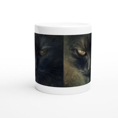 Taza Blanca con Impresión de Gato "Aura de Misterio" Michilandia | La tienda online de los fans de gatos