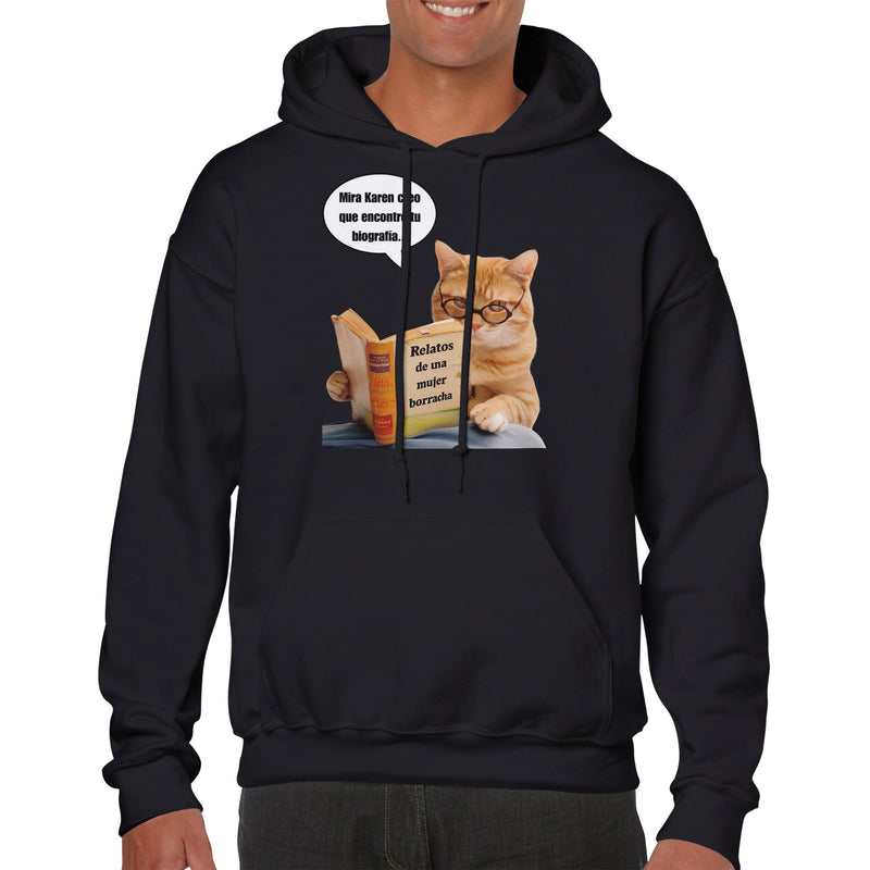 Sudadera con Capucha Unisex Estampado de Gato "Biografía de Karen" Michilandia