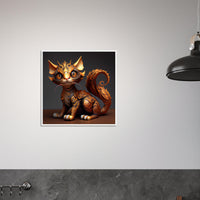 Póster semibrillante de gato con marco de madera "Gato Dragón Dorado" Gelato
