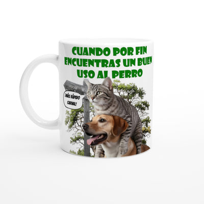 Taza blanca con impresión de gato 