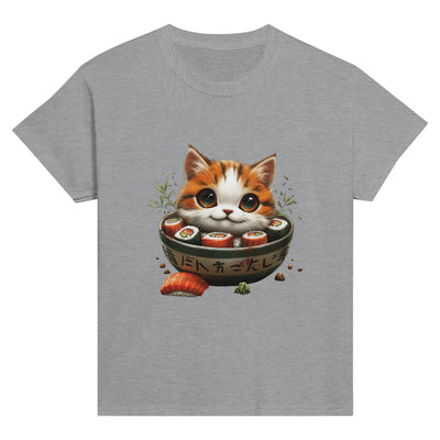 Camiseta Junior Unisex Estampado de Gato "Sushi y Ronroneos" Michilandia | La tienda online de los fans de gatos