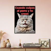 Póster Semibrillante de Gato con Marco Metal "Risa Culpable" Michilandia | La tienda online de los fans de gatos
