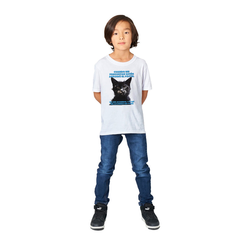 Camiseta Junior Unisex Estampado de Gato "Miau y el Pastel" Michilandia | La tienda online de los fans de gatos