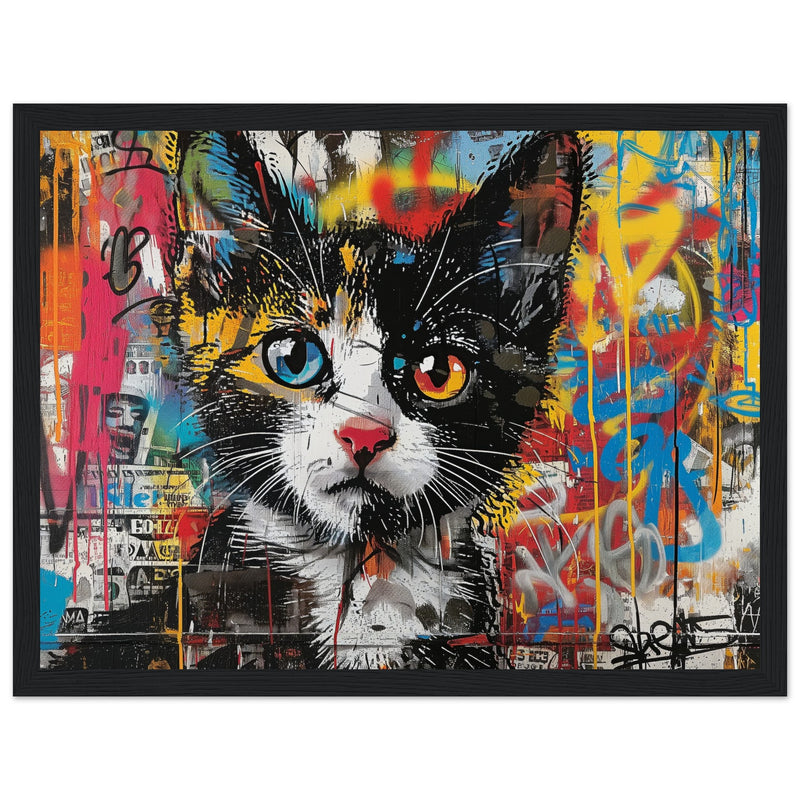 Póster de gato con marco de madera "Murales Miau" Michilandia | La tienda online de los fans de gatos