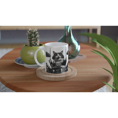 Taza Blanca con Impresión de Gato "Batería Gatuna" Michilandia | La tienda online de los fans de gatos