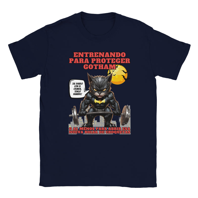 Camiseta unisex estampado de gato "Entrenamiento Nocturno" Michilandia | La tienda online de los amantes de gatos