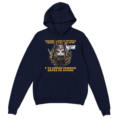 Sudadera con capucha unisex estampado de gato "El Samurai del Atún" Michilandia | La tienda online de los amantes de gatos