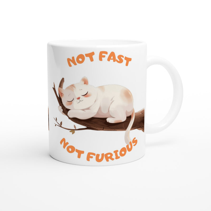 Taza Blanca con Impresión de Gato "Not Fast Not Furious" Michilandia | La tienda online de los fans de gatos