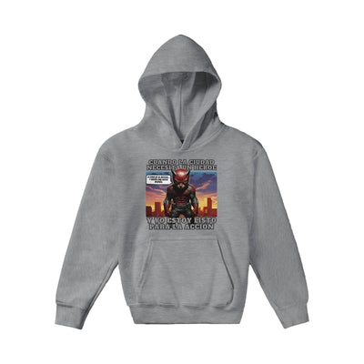 Sudadera con capucha júnior estampado de gato "Atardecer Heroico" Michilandia | La tienda online de los fans de gatos