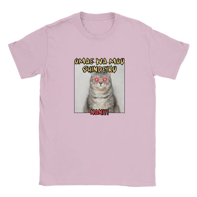 Camiseta júnior unisex estampado de gato "Omae wa mou shindeiru" Michilandia | La tienda online de los amantes de gatos