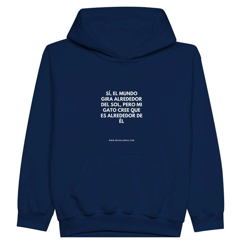 Sudadera con capucha júnior estampado de gato "Centro del Universo" Michilandia | La tienda online de los fans de gatos