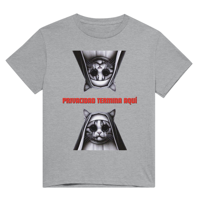 Camiseta Unisex Estampado de Gato "Privacidad termina aquí" Michilandia | La tienda online de los fans de gatos