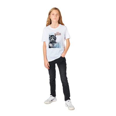 Camiseta Junior Unisex Estampado de Gato "Narcogato" Michilandia | La tienda online de los fans de gatos