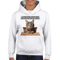 Sudadera con capucha júnior estampado de gato "Confesión Incomoda" Michilandia | La tienda online de los fans de gatos