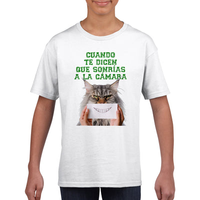 Camiseta júnior unisex estampado de gato 