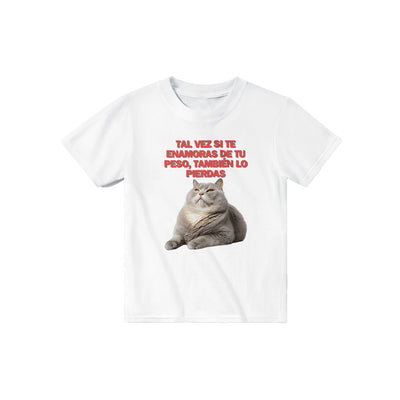 Camiseta Junior Unisex Estampado de Gato "Gordito Pensante" Michilandia | La tienda online de los fans de gatos