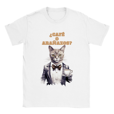 Camiseta unisex estampado de gato "¿Café o Arañazos?" Gelato