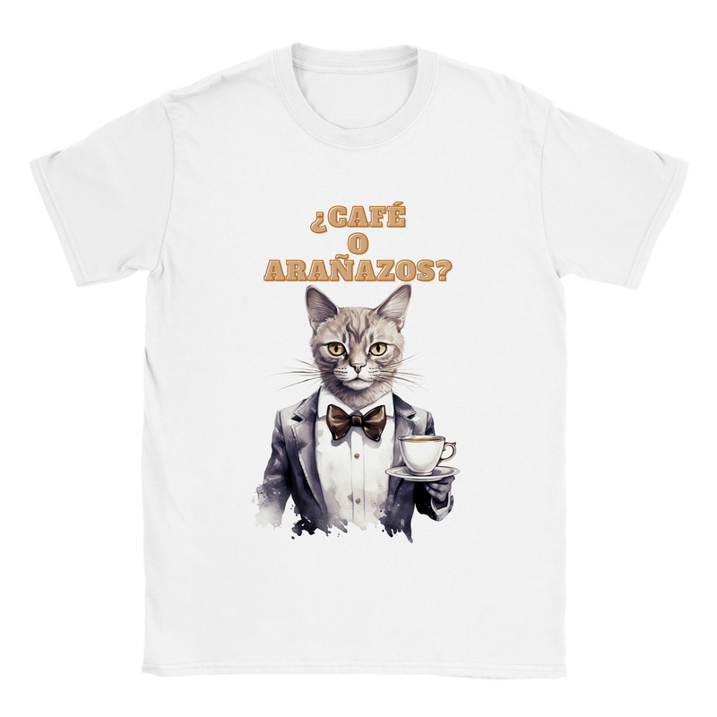 Camiseta unisex estampado de gato "¿Café o Arañazos?" Gelato