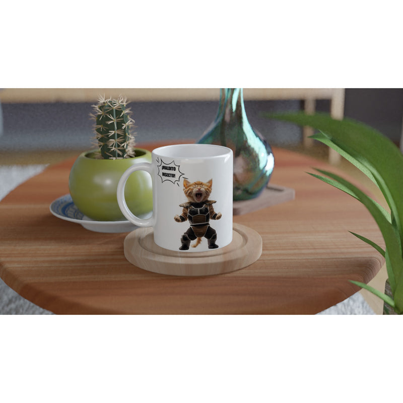 Taza Blanca con Impresión de Gato "Maldito insecto" Michilandia