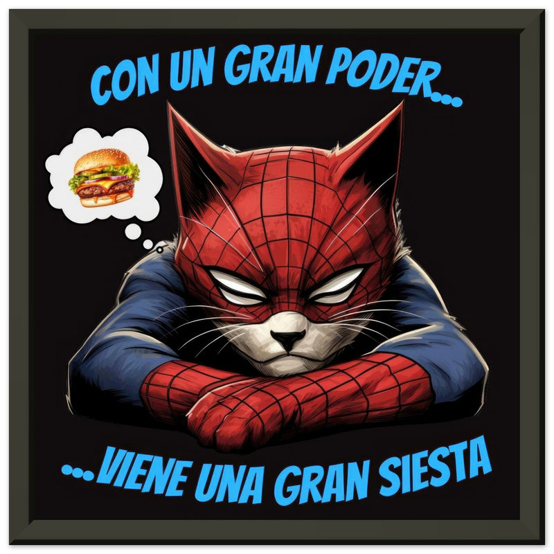 Póster Semibrillante de Gato con Marco Metal "Spider-Siesta" Michilandia | La tienda online de los amantes de gatos